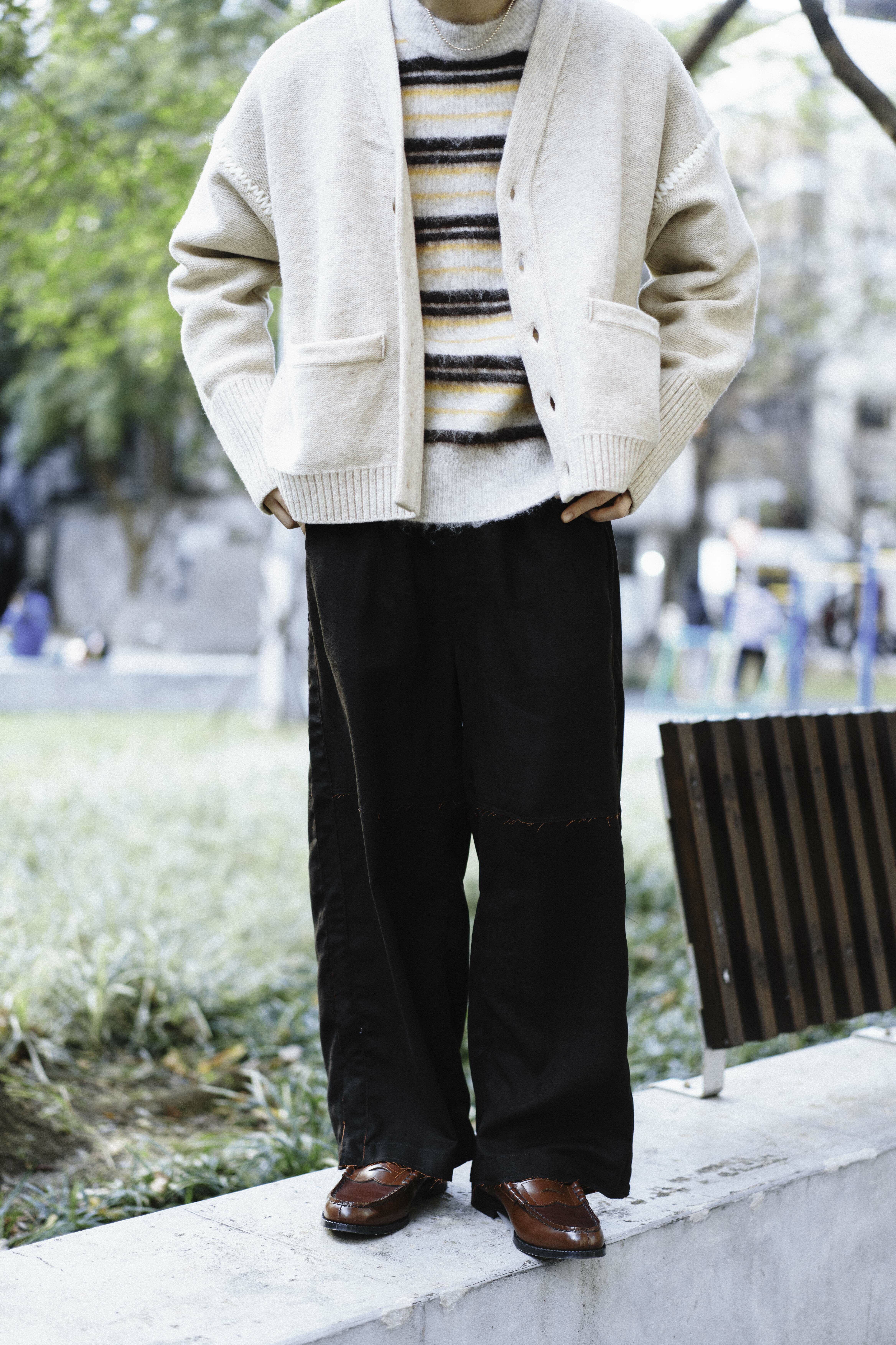 ANCELLM - VEGAN LEATHER SIDE LINE PANTS / BLACK