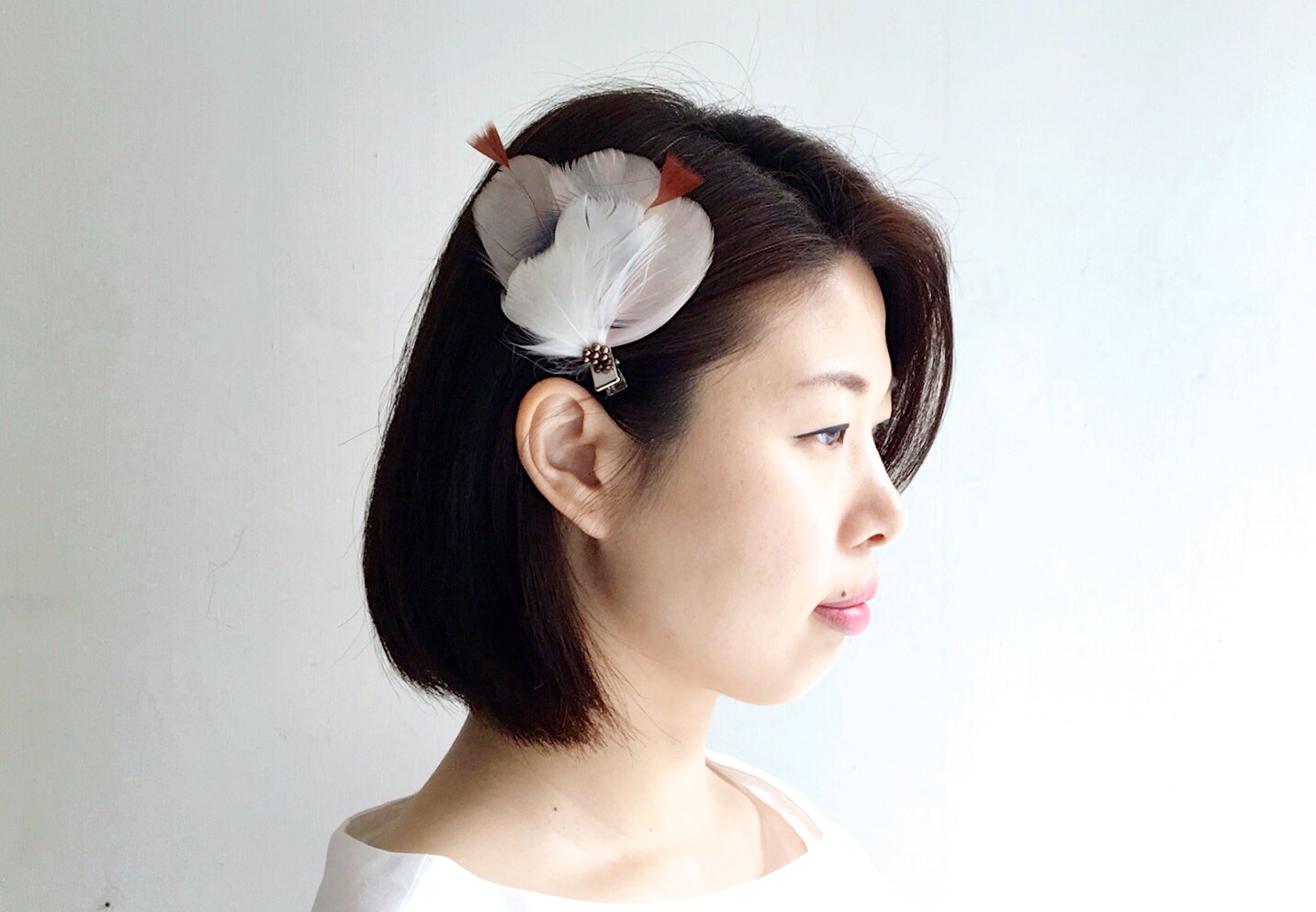 浪漫午茶-粉白色羽毛髮夾