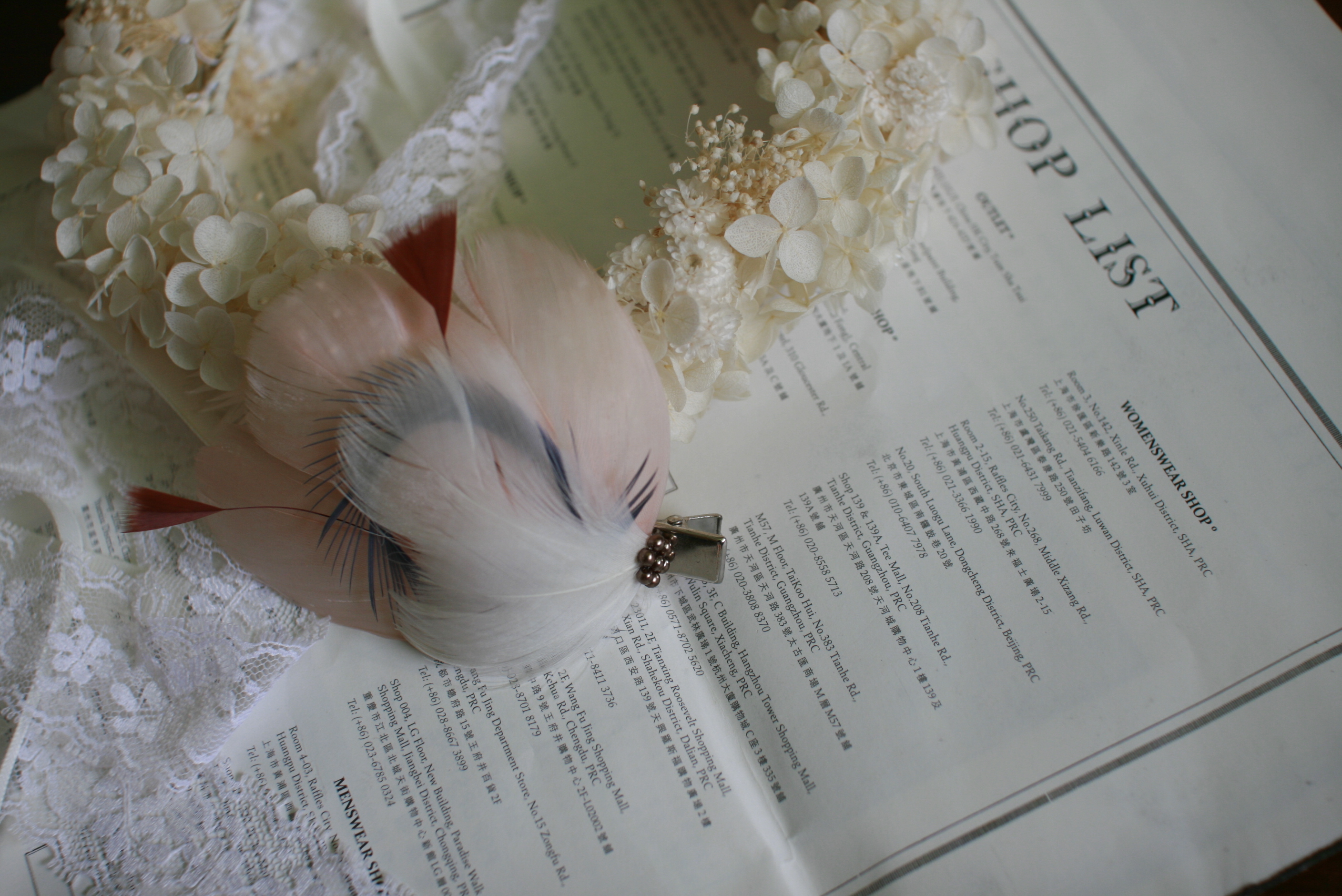 浪漫午茶-粉白色羽毛髮夾