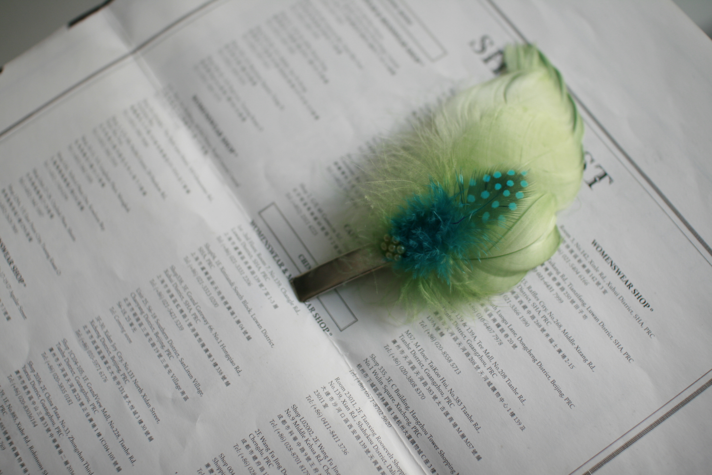 海德公園奇遇-綠色羽毛髮夾