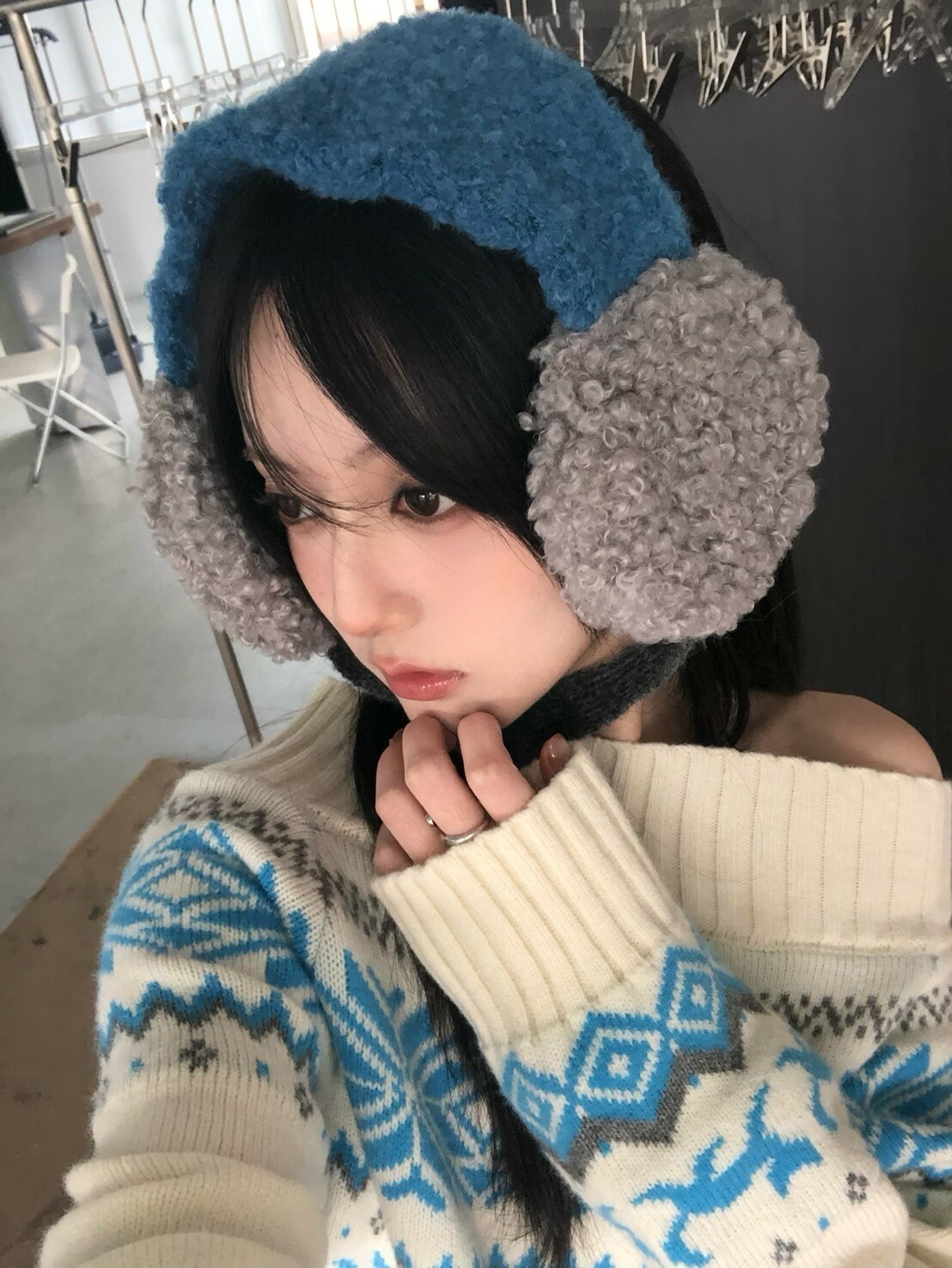 氛圍感法則🐻羊羔毛撞色綁帶耳罩2colors