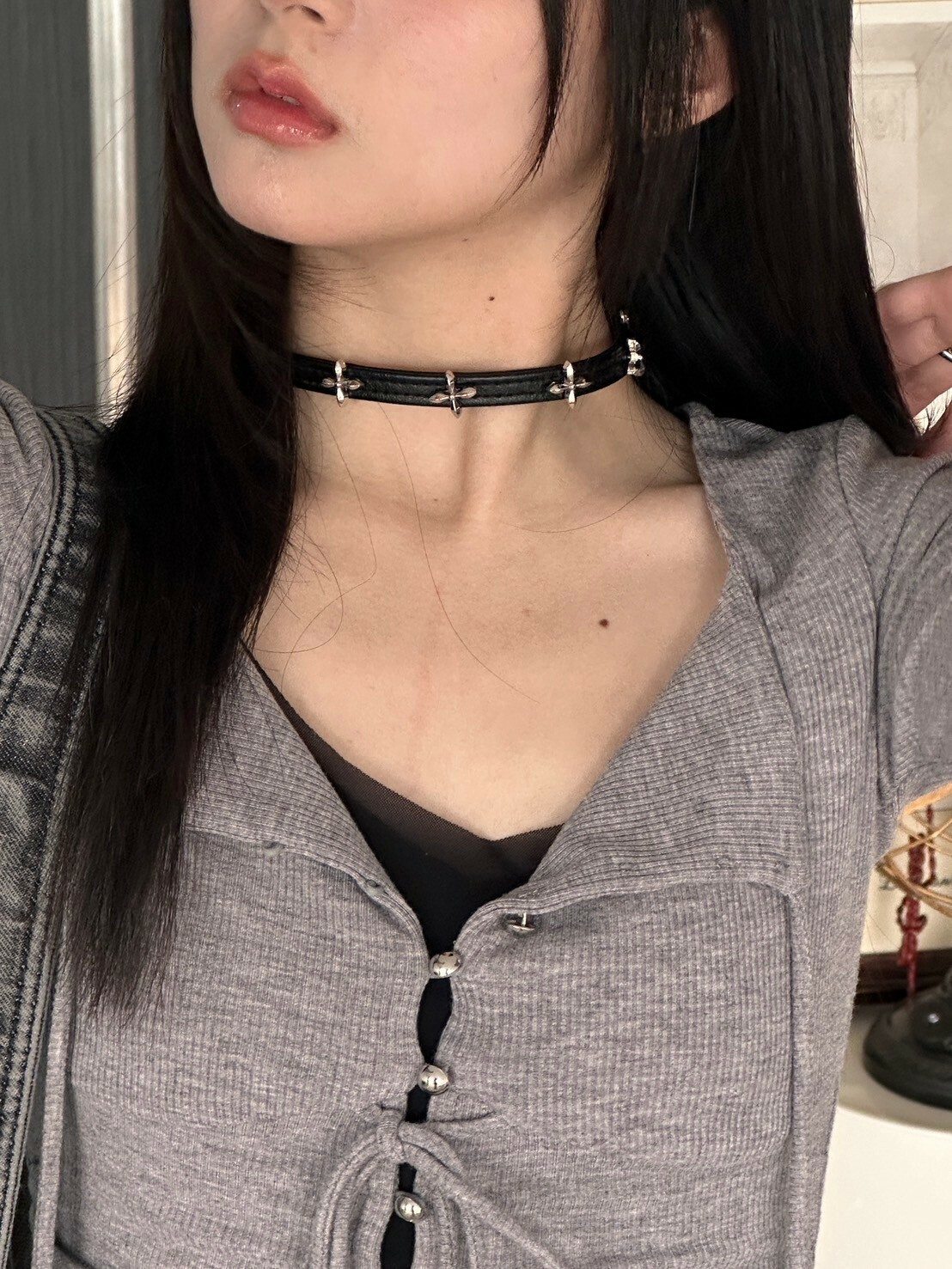 Y2K辣妹 黑色十字頸鏈 鎖骨鏈