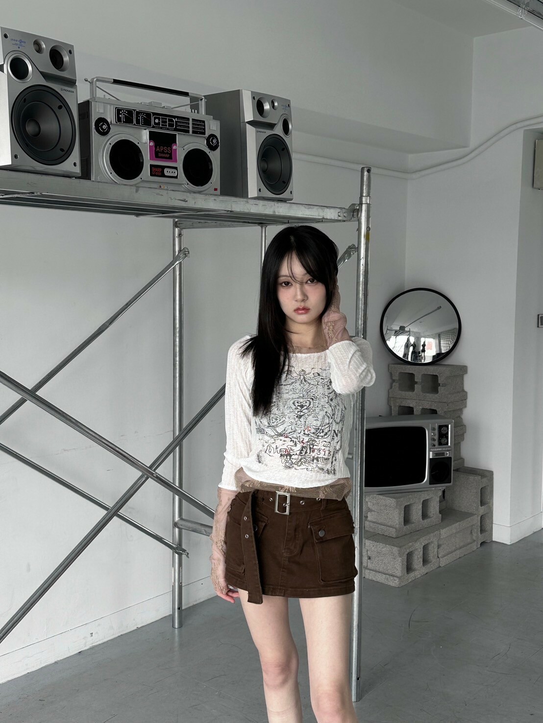 大口袋工裝腰帶牛仔褲裙 2colors