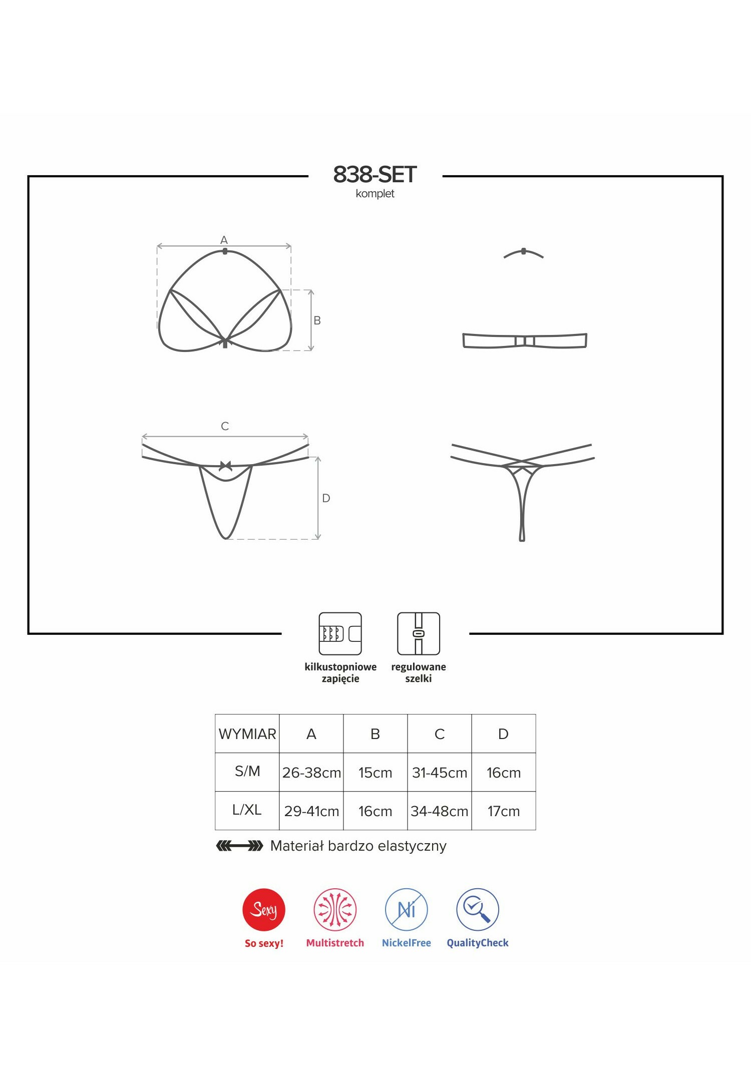 Obsessive - 838-SET-1 set 2-pcs black - S/M/L/XL