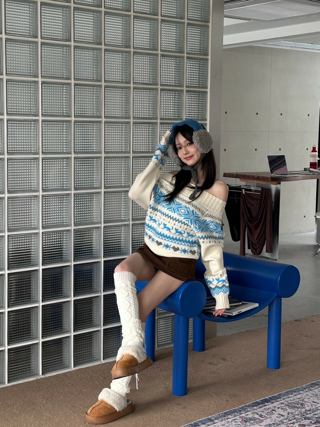 韓女氛圍感 費爾島一字領毛衣2colors