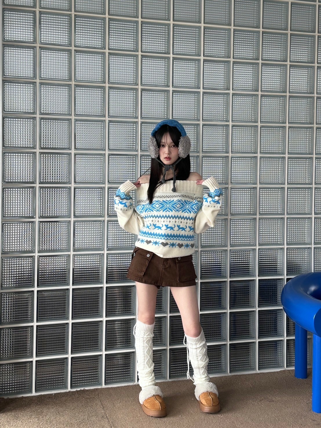 韓女氛圍感 費爾島一字領毛衣2colors