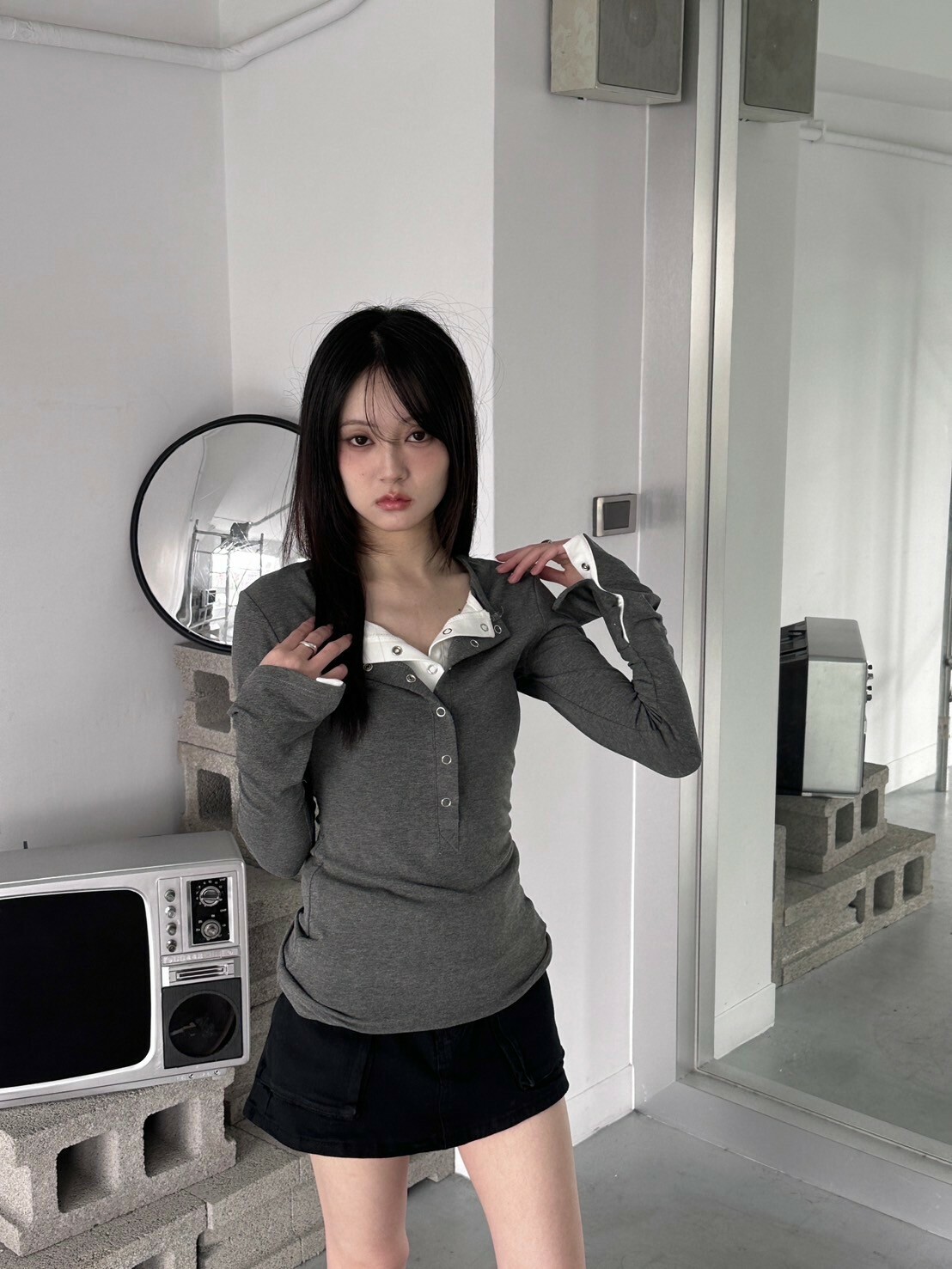 名校階梯🏫假兩件修身上衣2colors