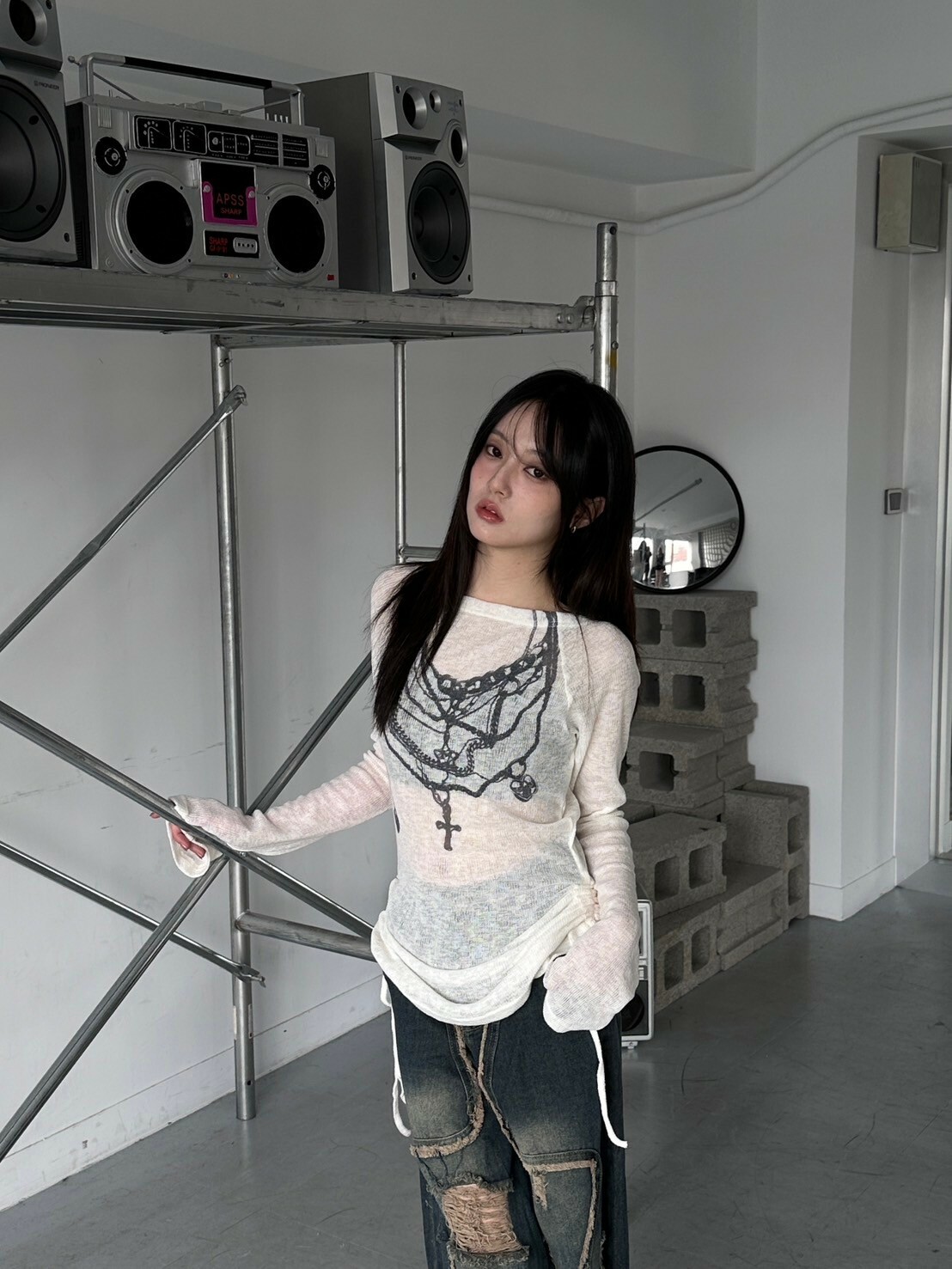 打歌舞台🎤微透項鍊綁帶上衣2colors