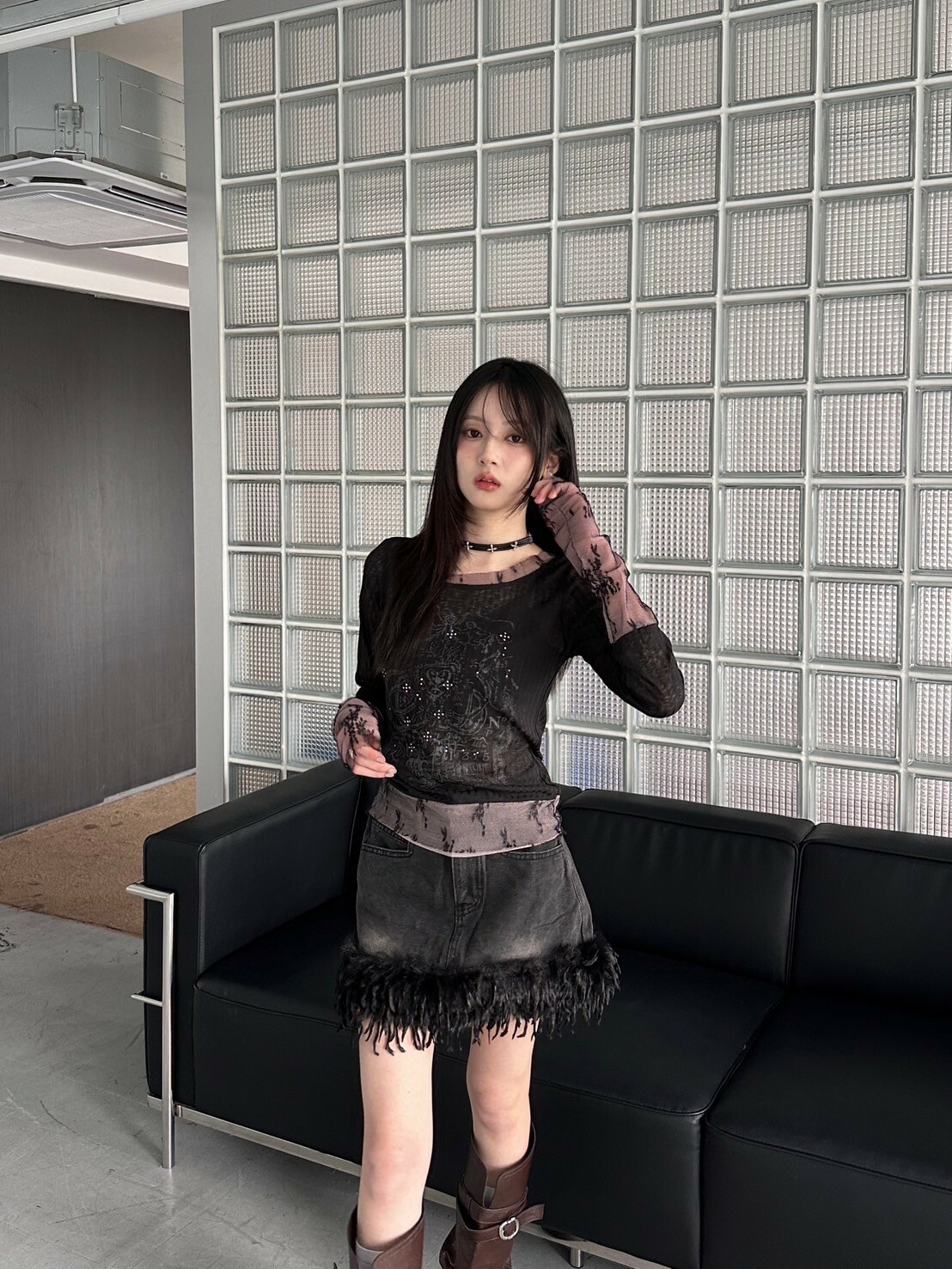 朋克女孩♠️ 蕾絲拼接假兩件薄長袖 2colors