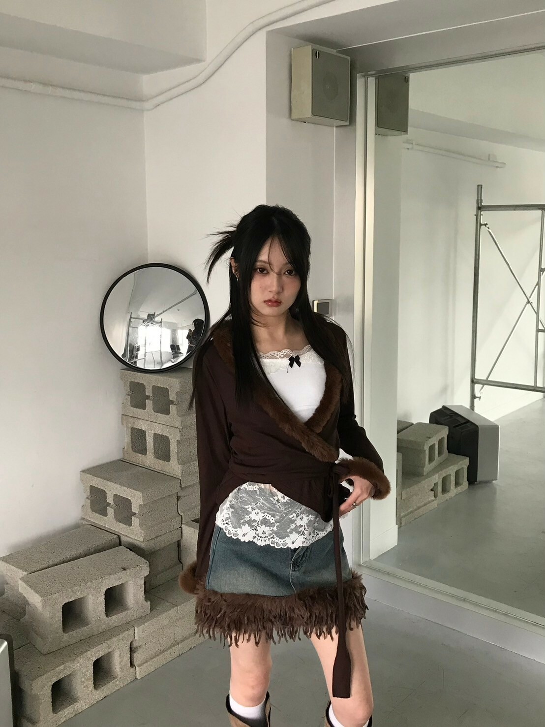 純欲教主🍩 毛毛V領不規則綁帶兩件式（吊帶+開衫）（現貨）