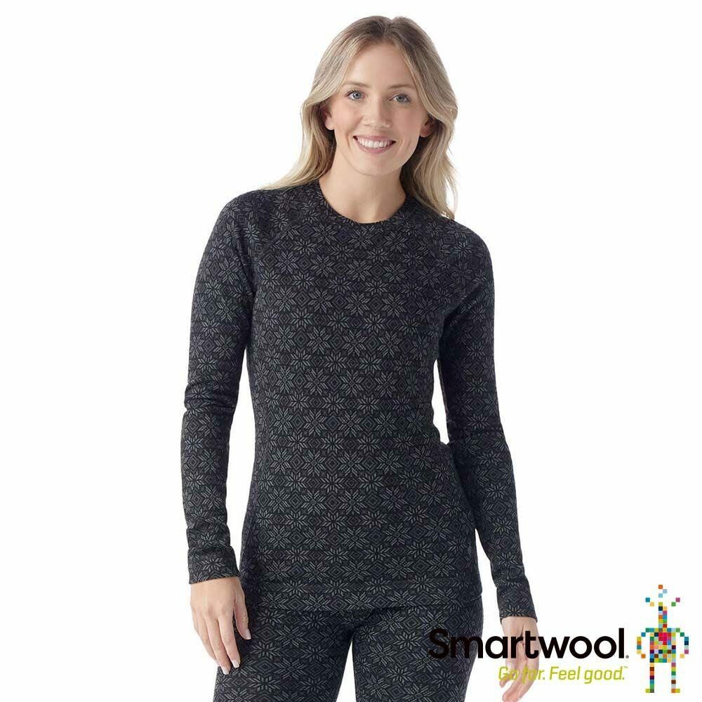 Smartwool Women's Classic Thermal Merino Base Layer Crew 女款 美麗諾羊毛圓領長袖上衣 排汗衣 底層衣 雪花黑灰 SW016370N86 [HappyOutdoor]