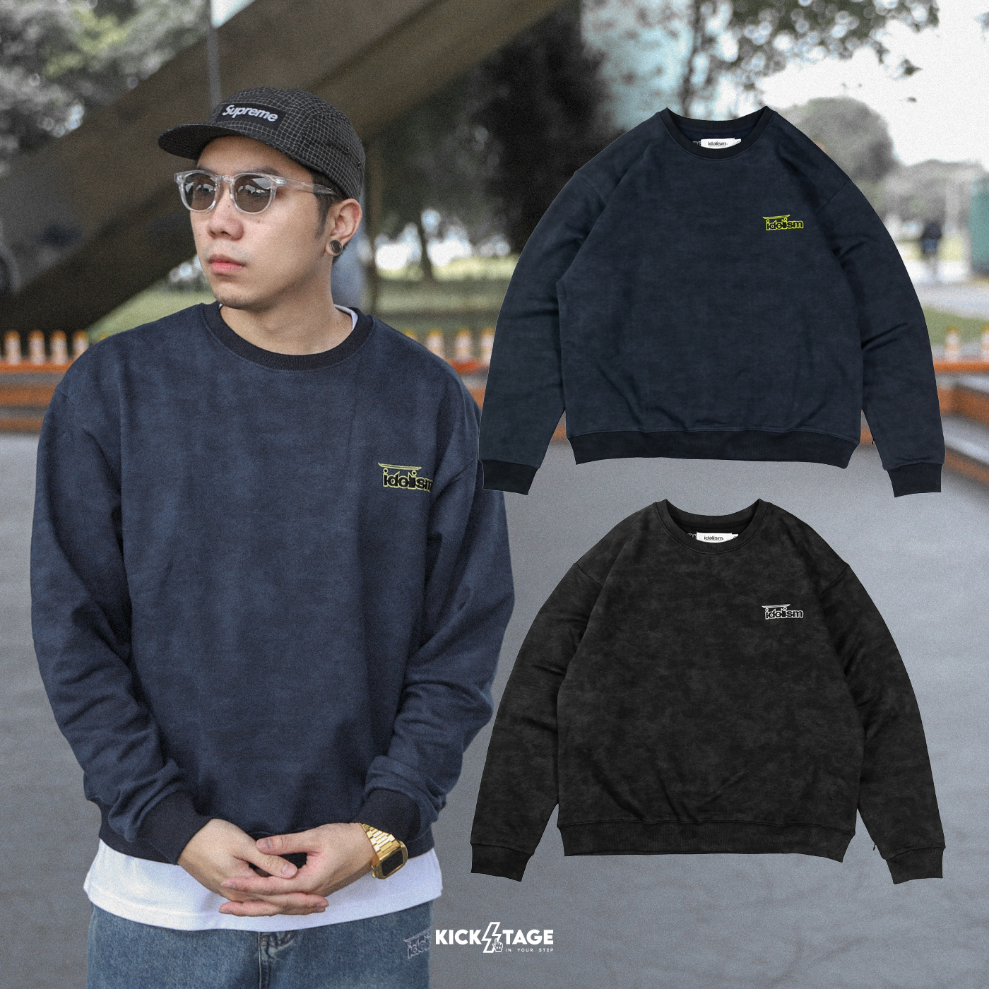 idealism ID9cE Wash Sweatshirt 藏青 黑色 水洗大學TEE【ID24077】