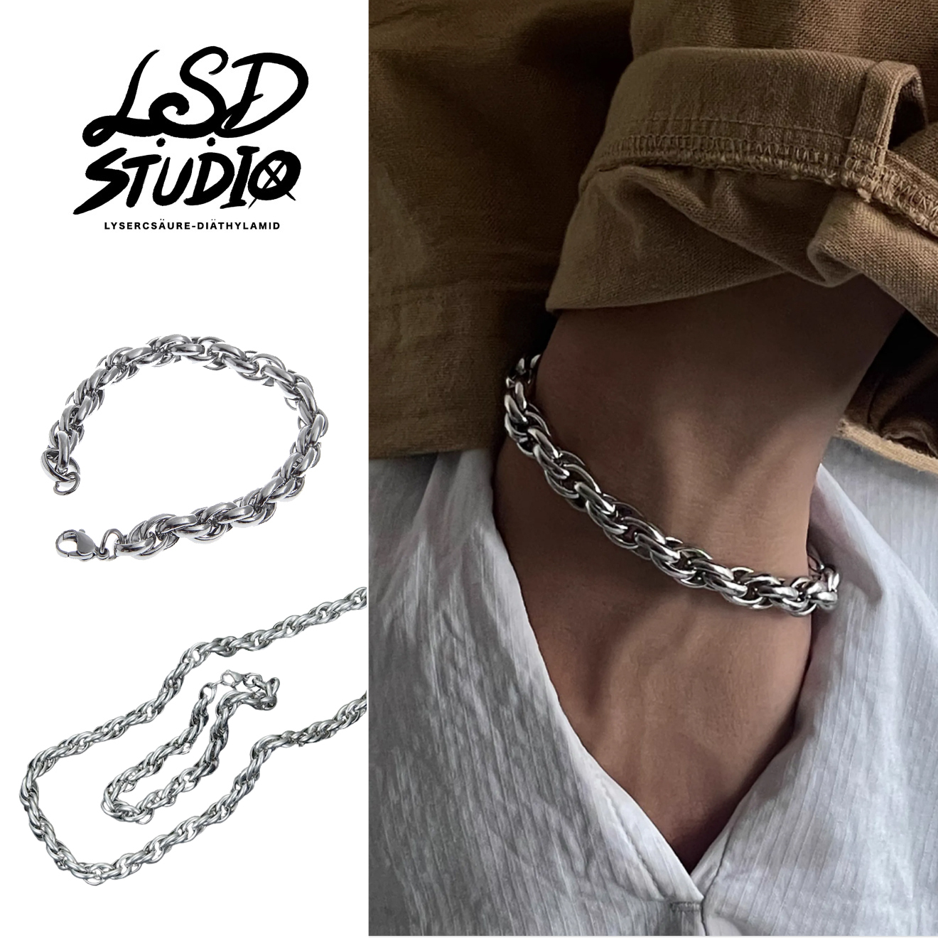 【ACBC102】鋼魂麻花編織重工鏈條手鍊/項鍊