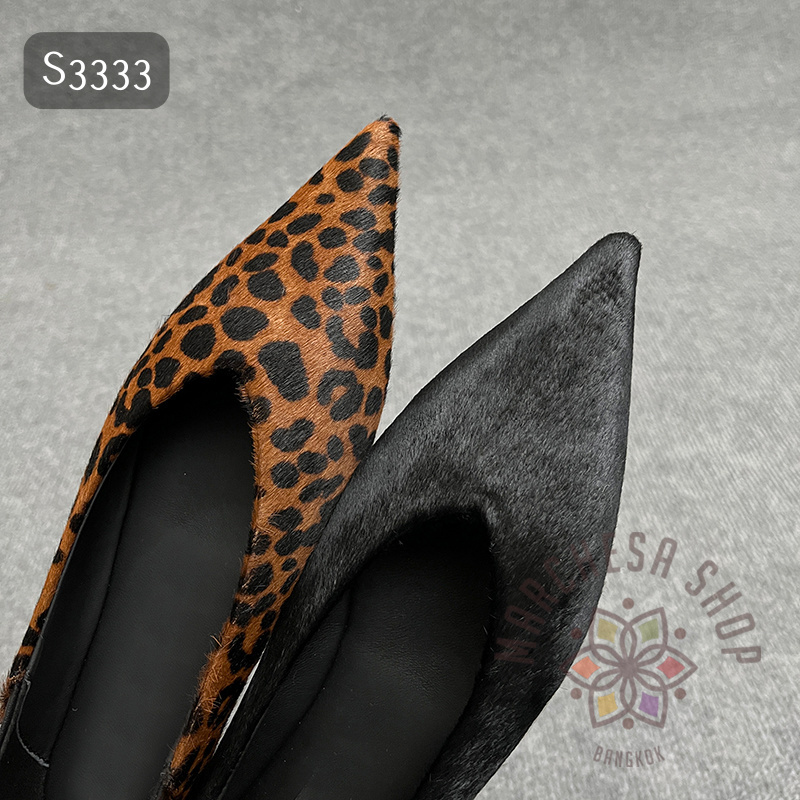 S3333- 羊皮馬毛拼接尖頭平底鞋
