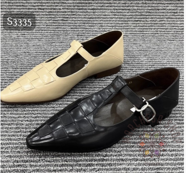 S3335- 羊皮交疊編織尖頭平底鞋