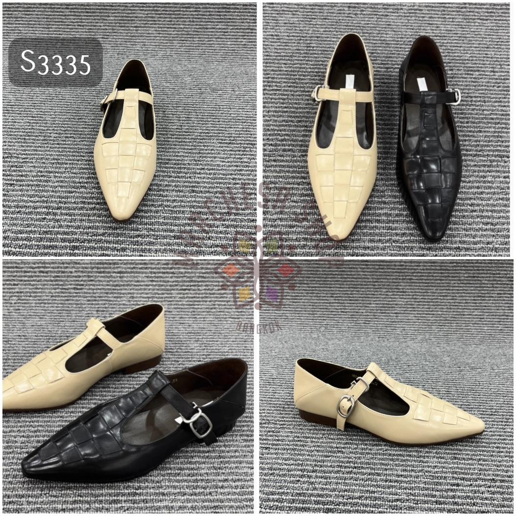 S3335- 羊皮交疊編織尖頭平底鞋