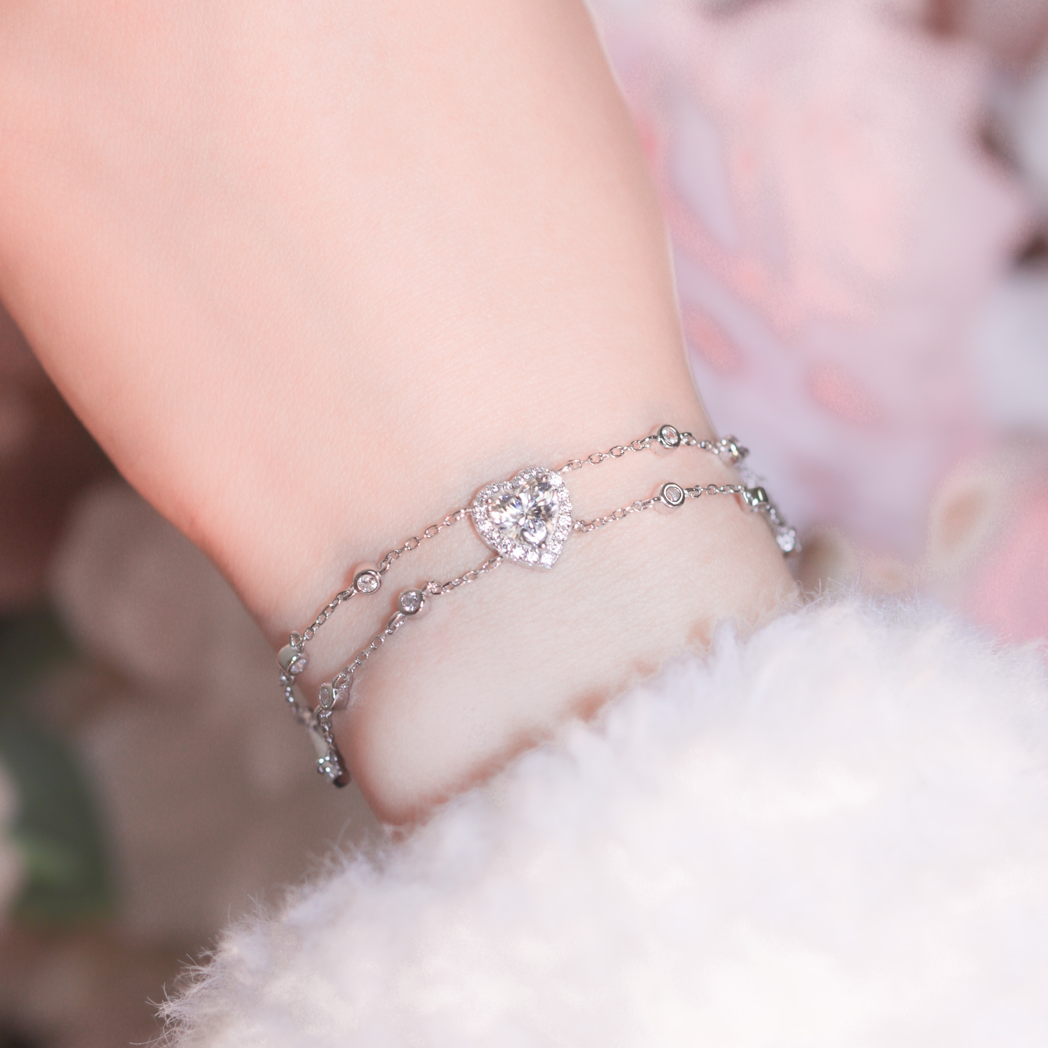 | 925純銀・ 厚鍍白金 ・莫桑石 | 最深的愛意雙層手鏈 (白色/藍色) | BR1245 |