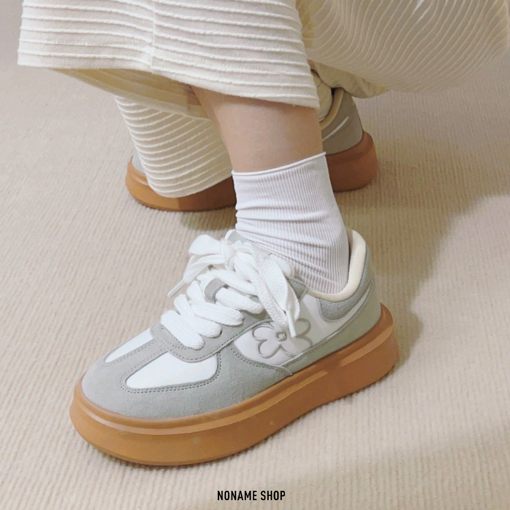 WE FLOWER 厚底 增高 德訓鞋 小花鞋 灰米 (男/女款)