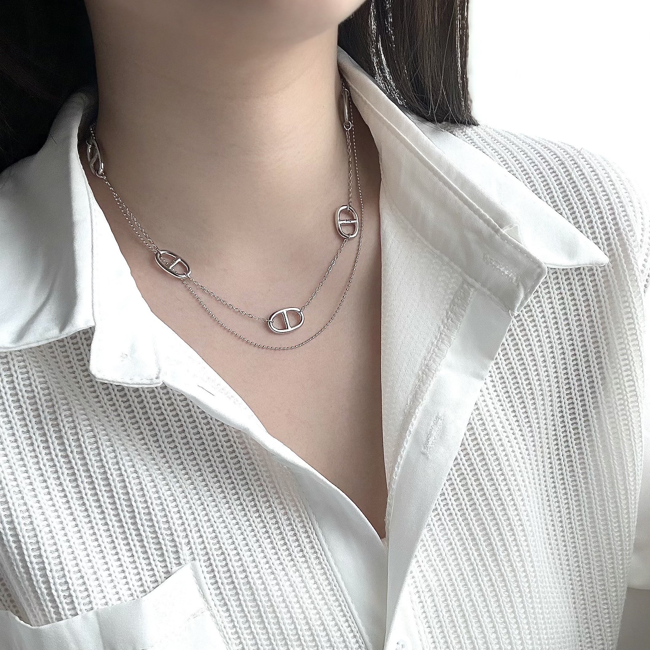 粗款豬鼻雙層純銀鎖骨鏈