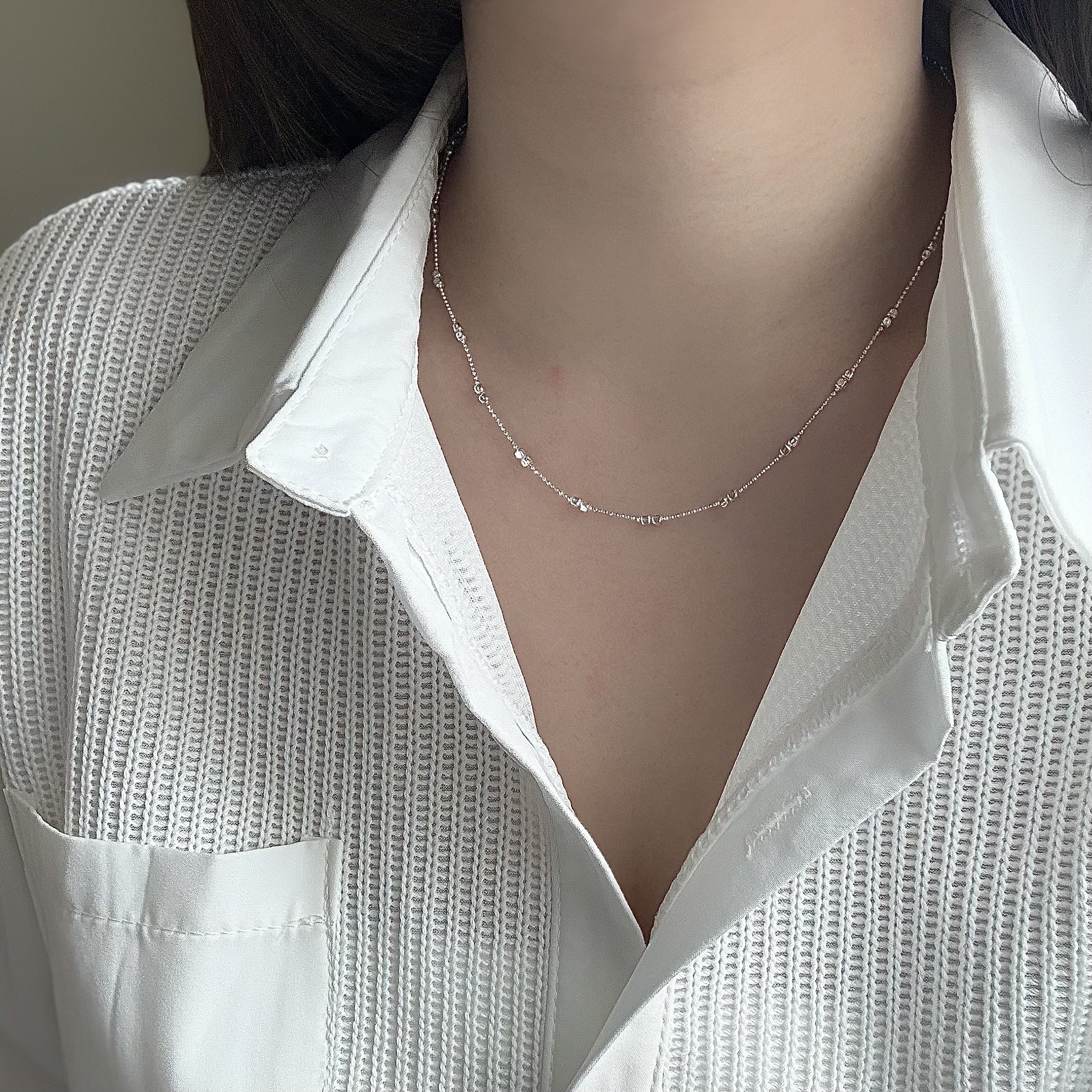 R64方糖純銀鎖骨珠鍊