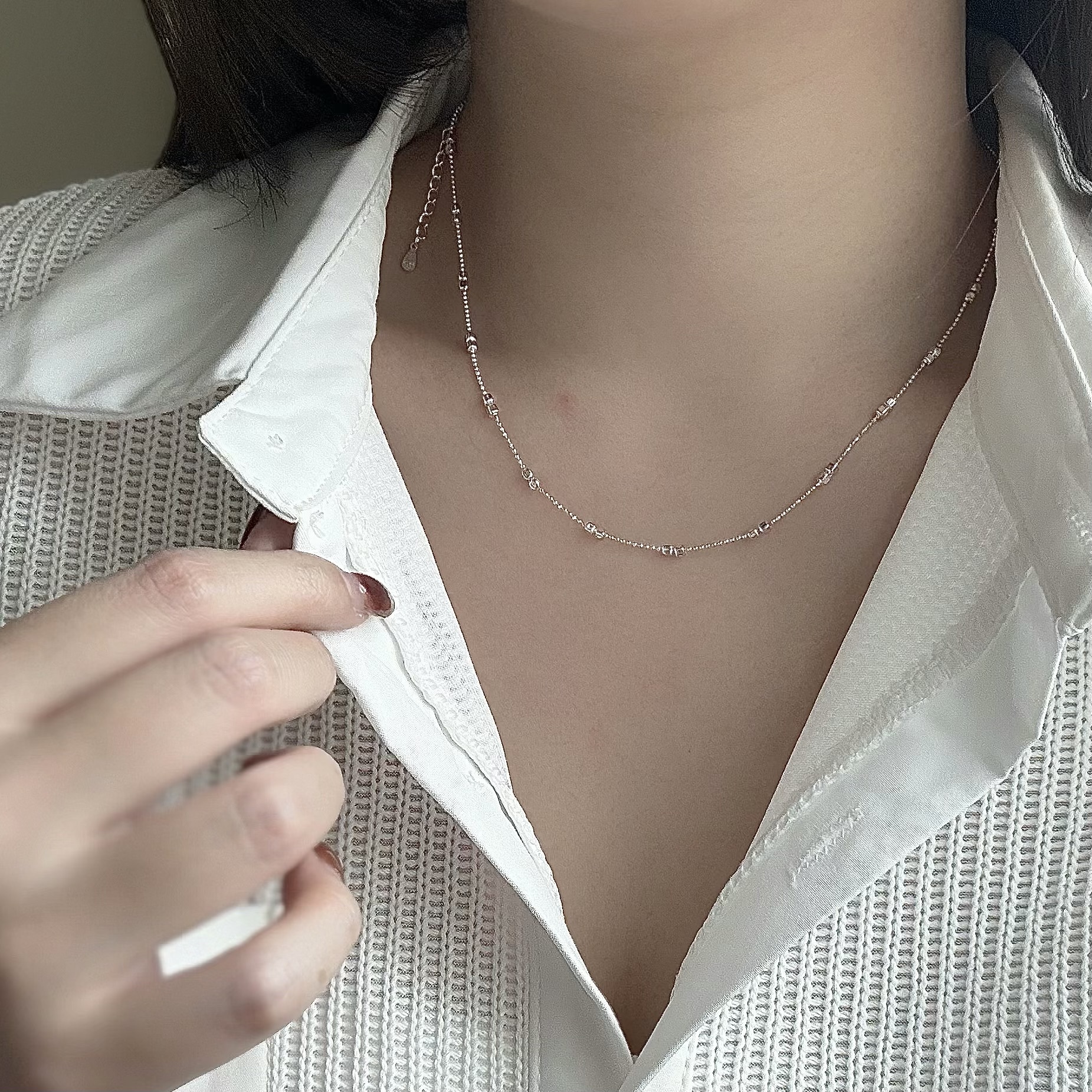 R64方糖純銀鎖骨珠鍊