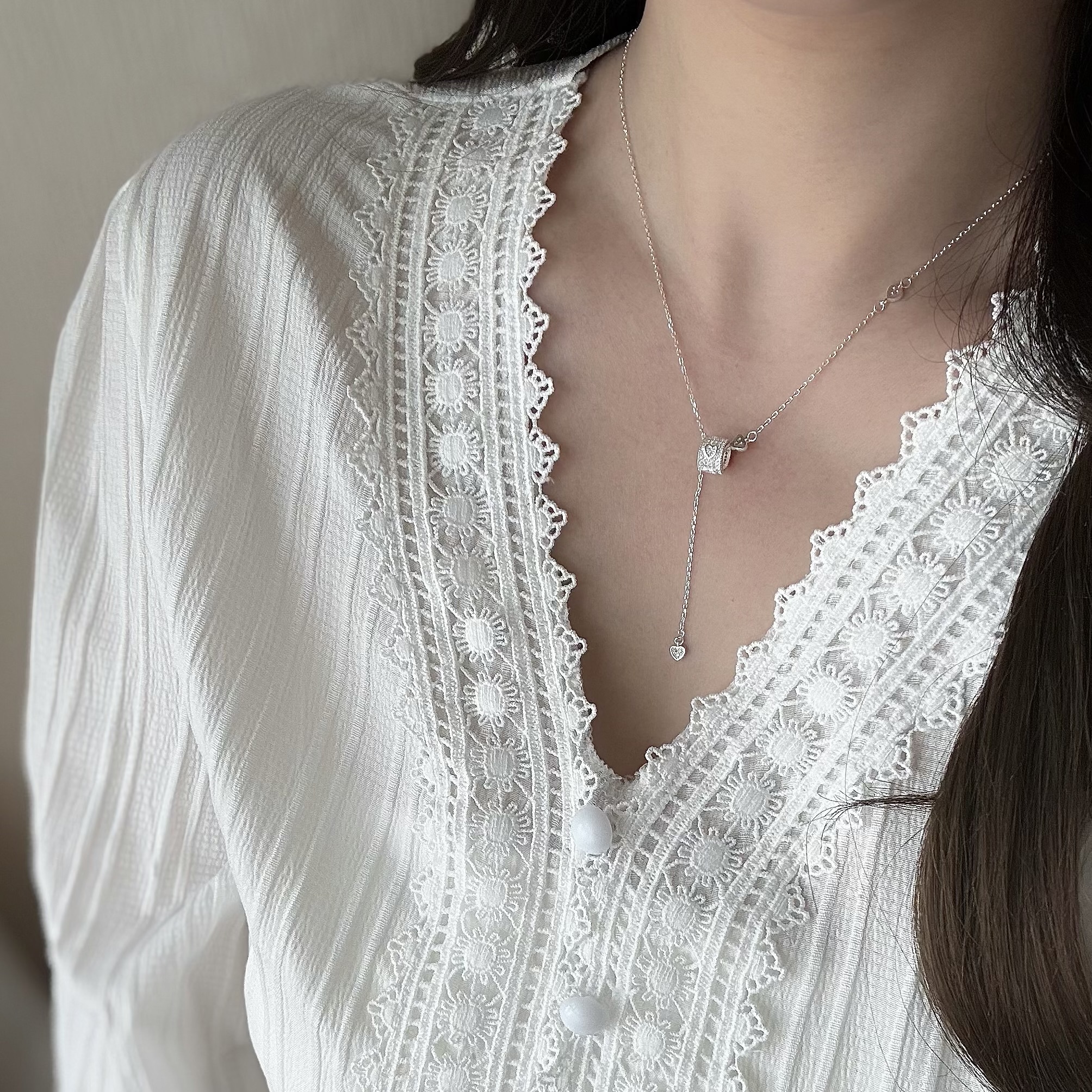 B06排鑽愛心圓環純銀Y字鏈