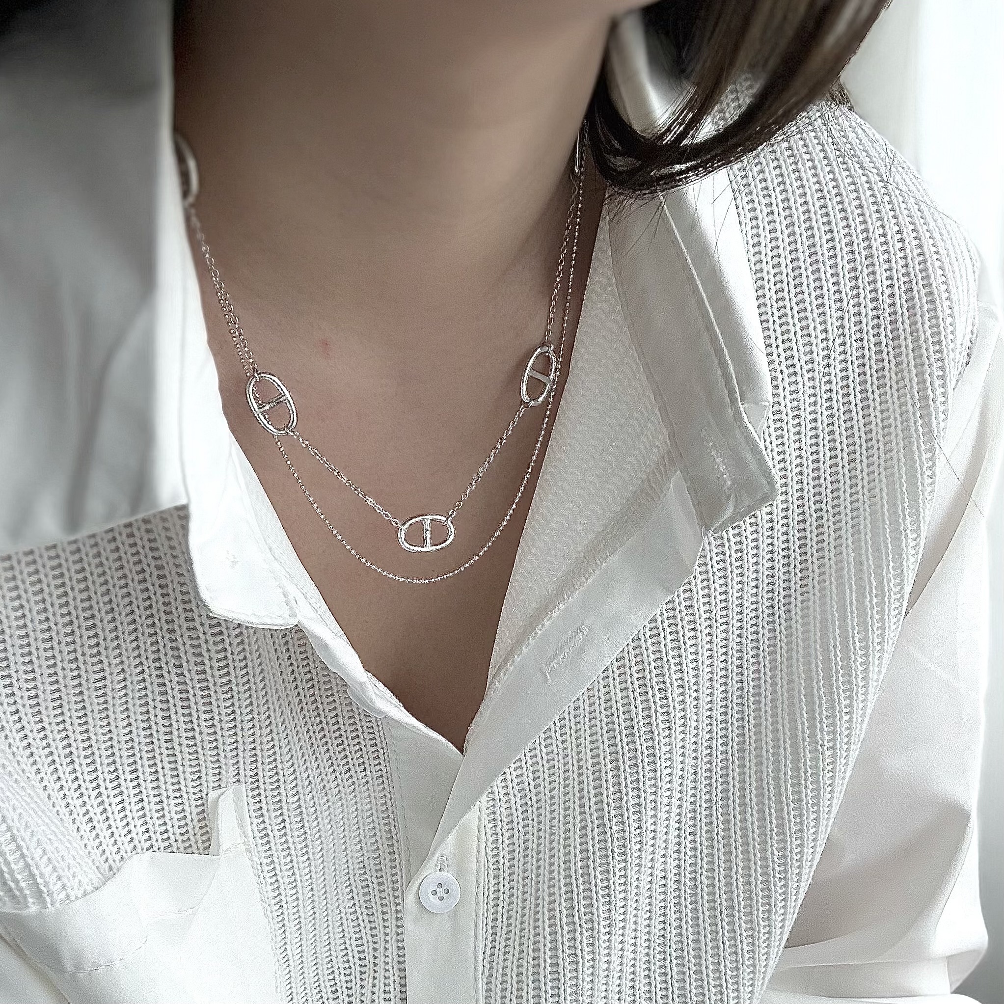 粗款豬鼻雙層純銀鎖骨鏈
