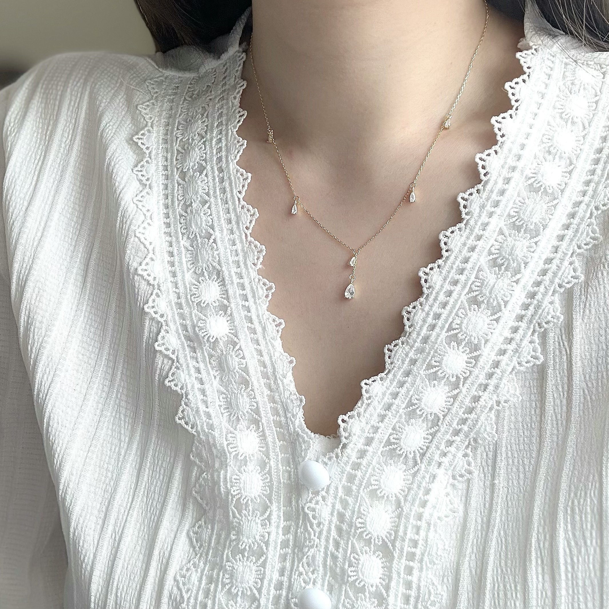 B04分布式水滴鑽純銀鎖骨鏈