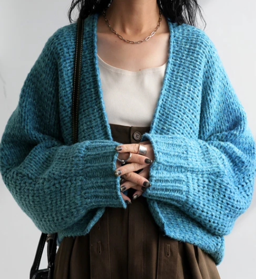 混色針織開胸外套