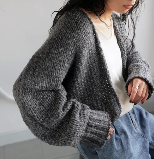 混色針織開胸外套