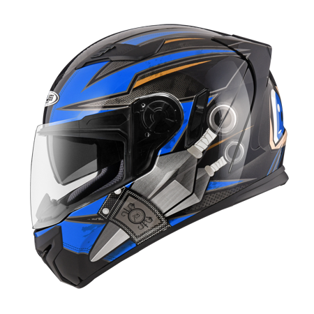 ZEUS ZS-813 AN35 珍珠黑/藍 彩繪 全罩帽款 內墨片