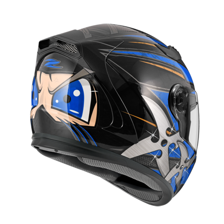 ZEUS ZS-813 AN35 珍珠黑/藍 彩繪 全罩帽款 內墨片