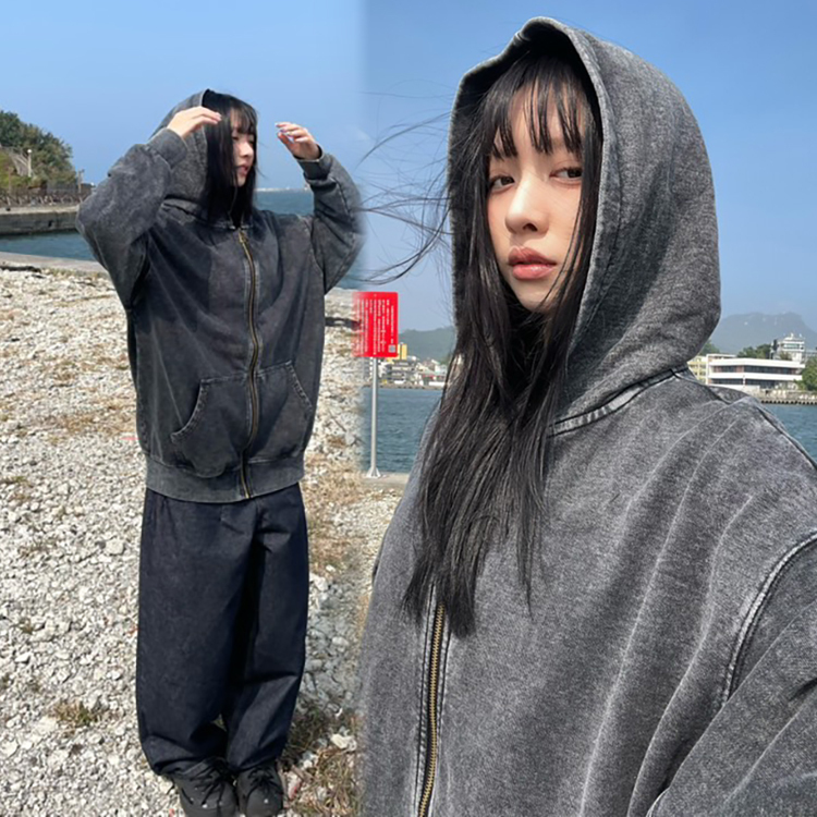 做舊連帽長版外套(in stock)