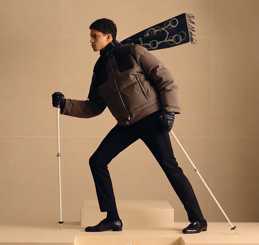 HERMES Any Mors muffler marine / étoupe (BROWN) 頸巾 圍巾