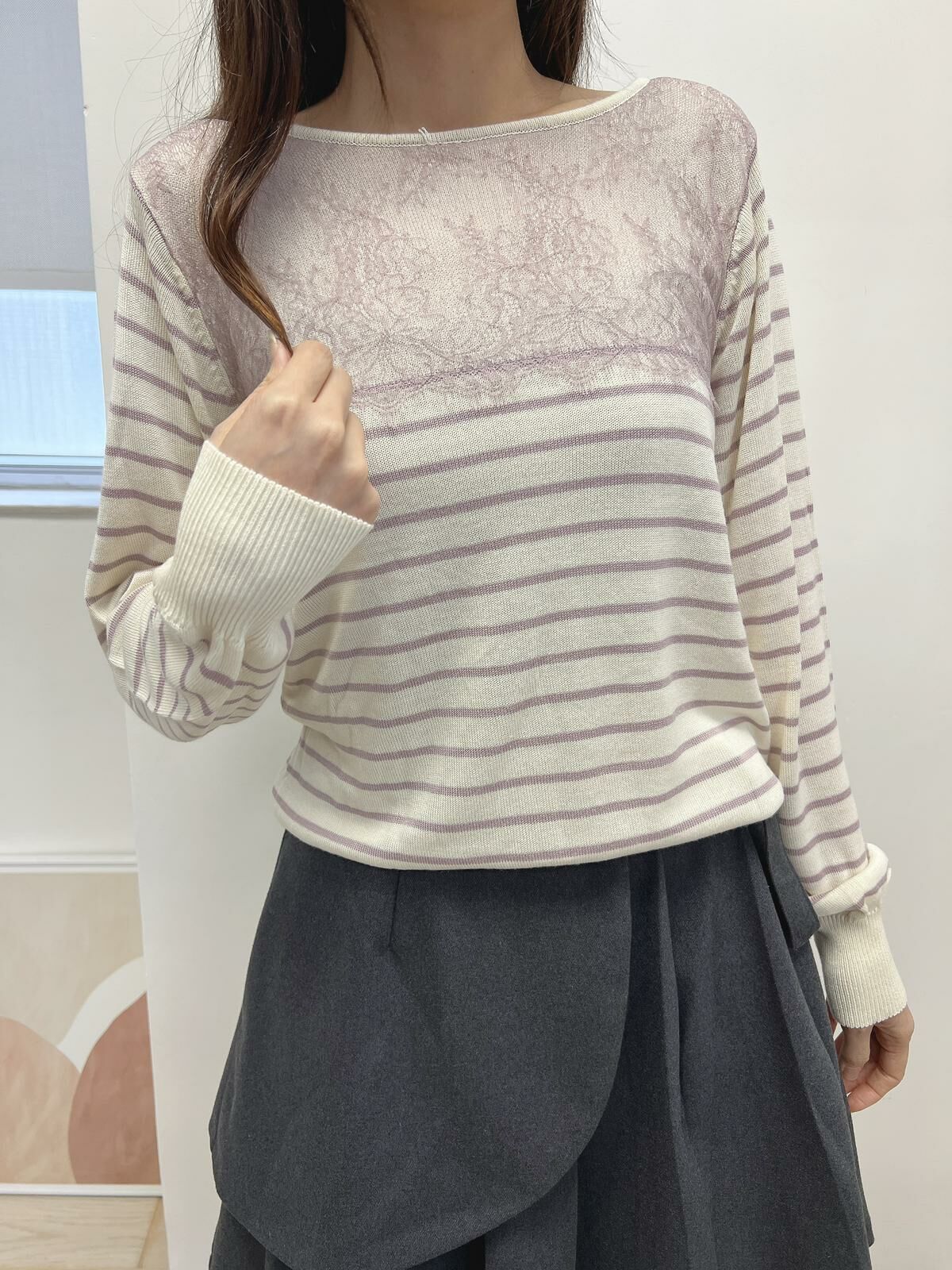 EME 領LACE 橫間TOP