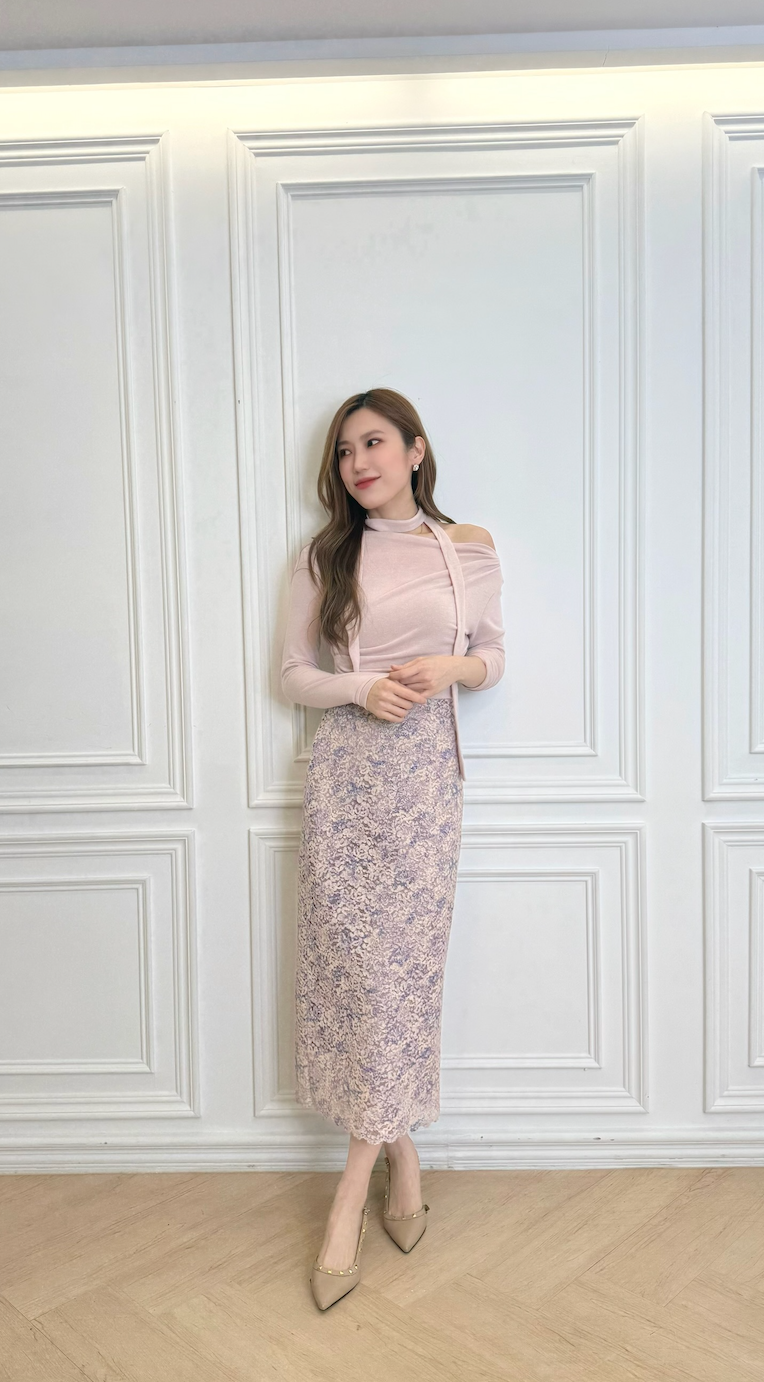 側抓褶彈性棉料上衣(附綁帶)