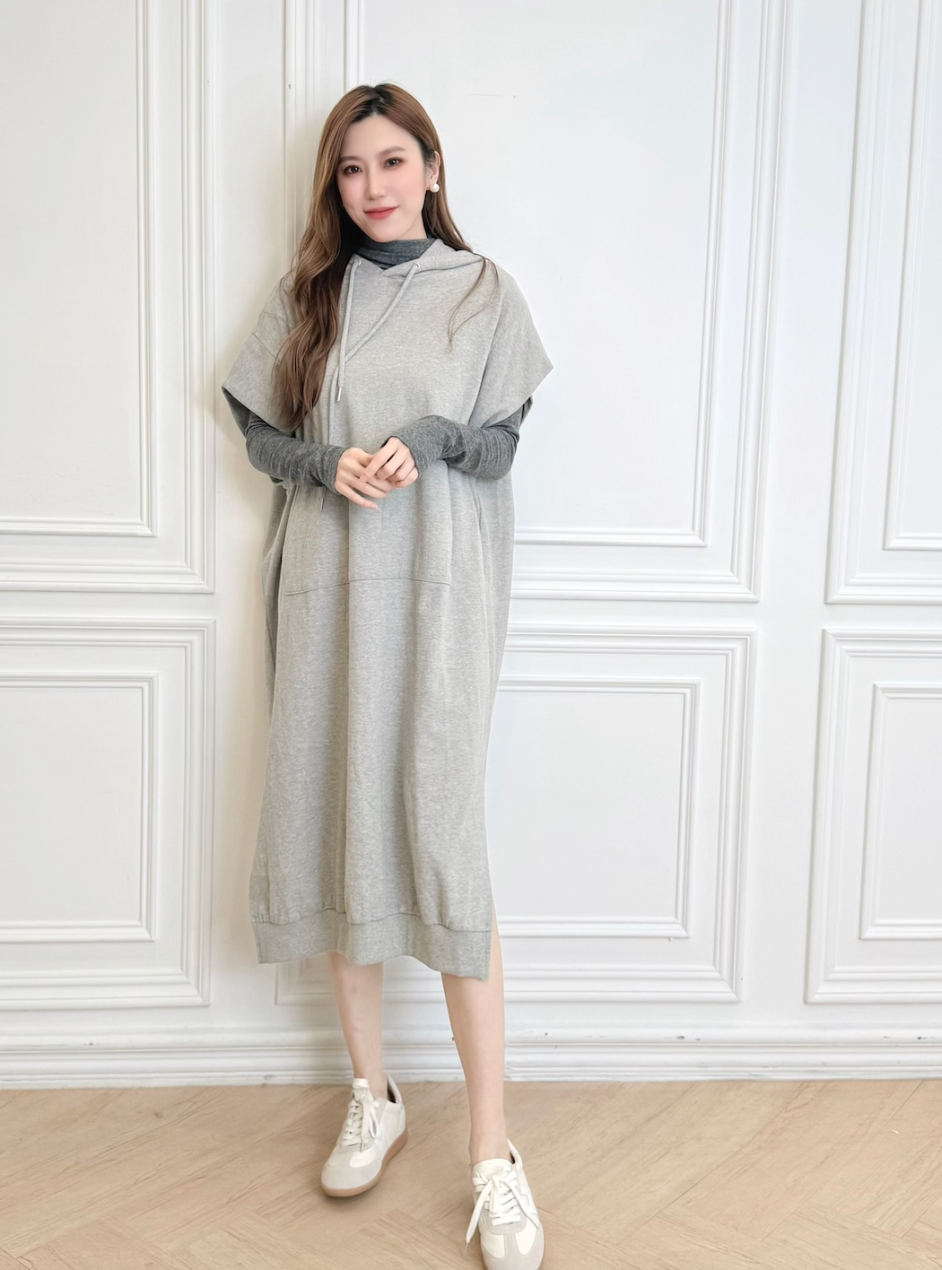 棉料短袖連帽洋裝