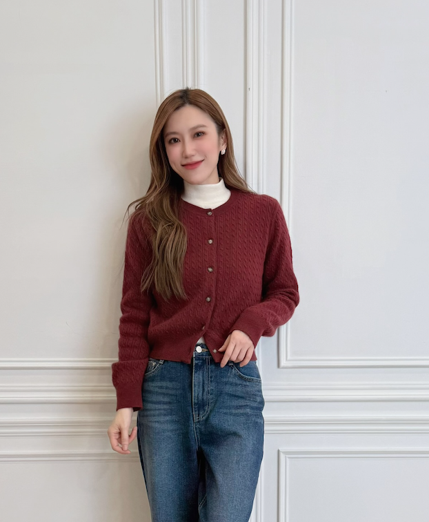 麻花針織開襟衫