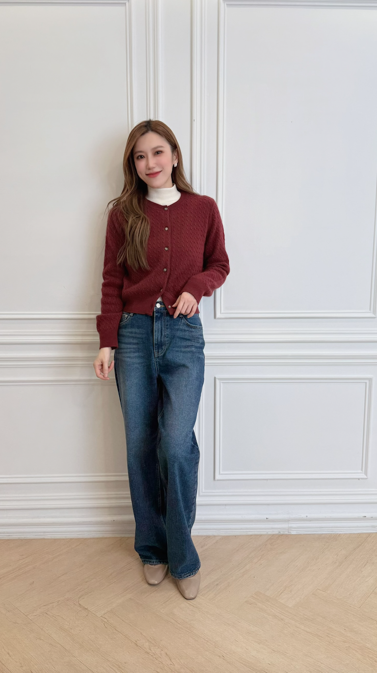 麻花針織開襟衫