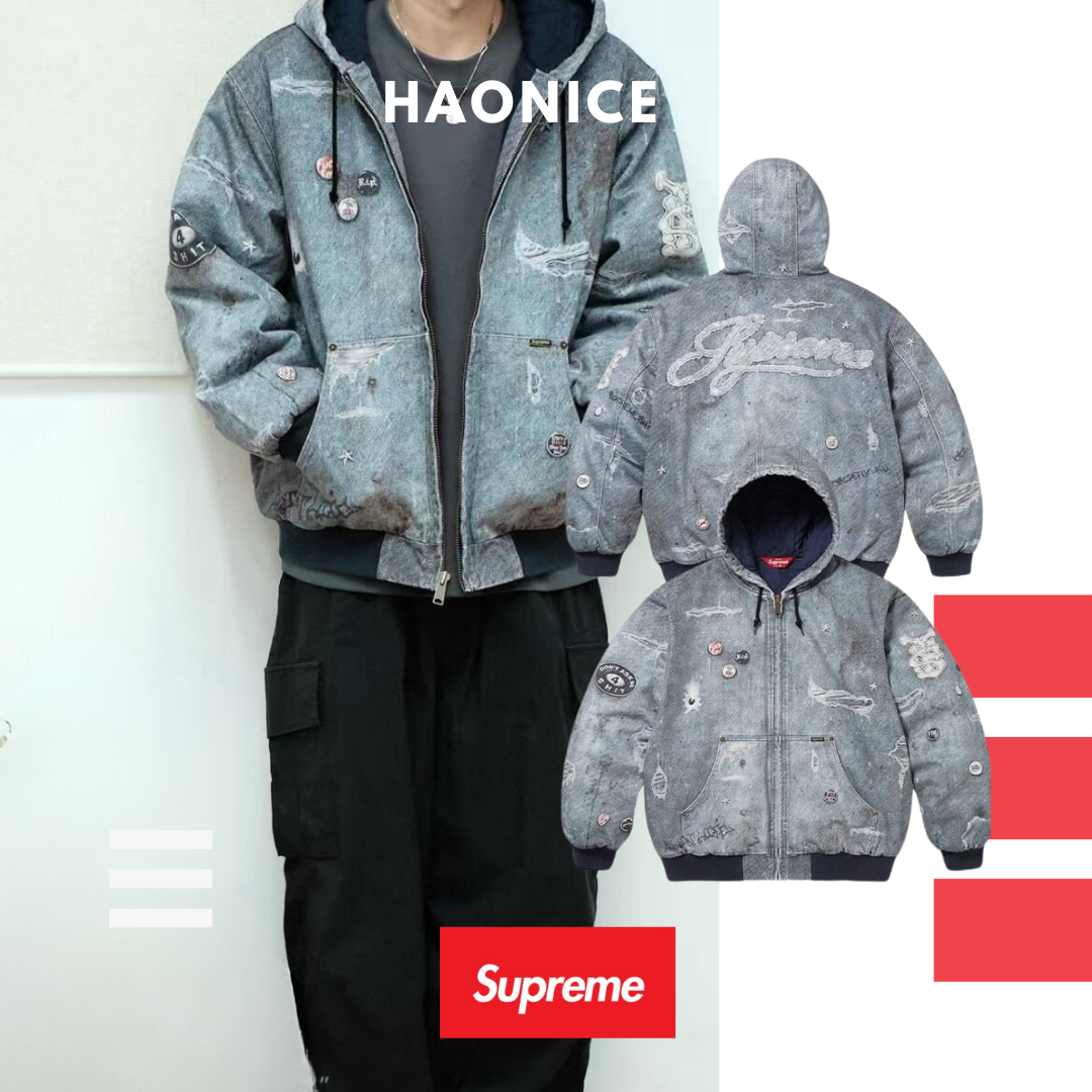 【HAO NICE】少量正品預購🔥SUPREME x HJR超強聯名🍁幻視 刷破牛仔連帽外套 超多元素