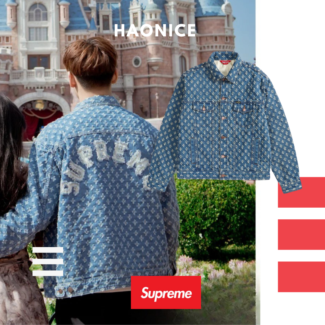 【HAO NICE】視覺感拉滿👁️SUPREME🍁刺繡logo刷破牛仔布外套 美式街頭