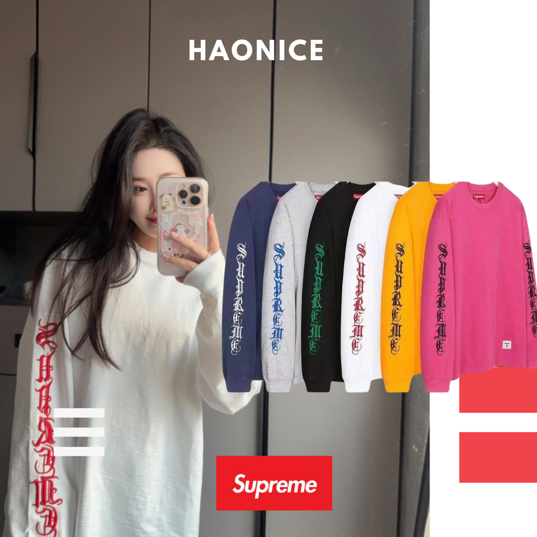 【HAO NICE】美式潮流 24FW week3  Supreme Old English L/S Top 梵文哥德字體刺繡 長袖 大學T