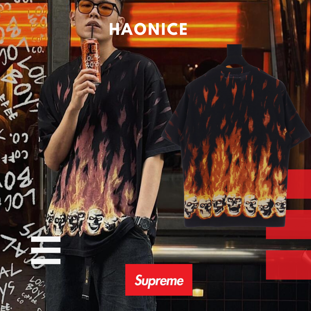 【NICE 歐美日韓代購】24SS Supreme X MM6 Maison Margiela 潮流精品🔥 聯名款火焰骷髏印花落肩短袖  短T