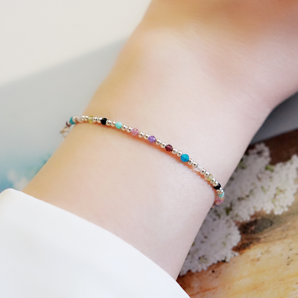 水晶糖果罐純銀手鍊/ SB078|彩色天然水晶 七脈輪 女生手鏈 情人節禮物 925純銀飾品 畢業禮物 七夕