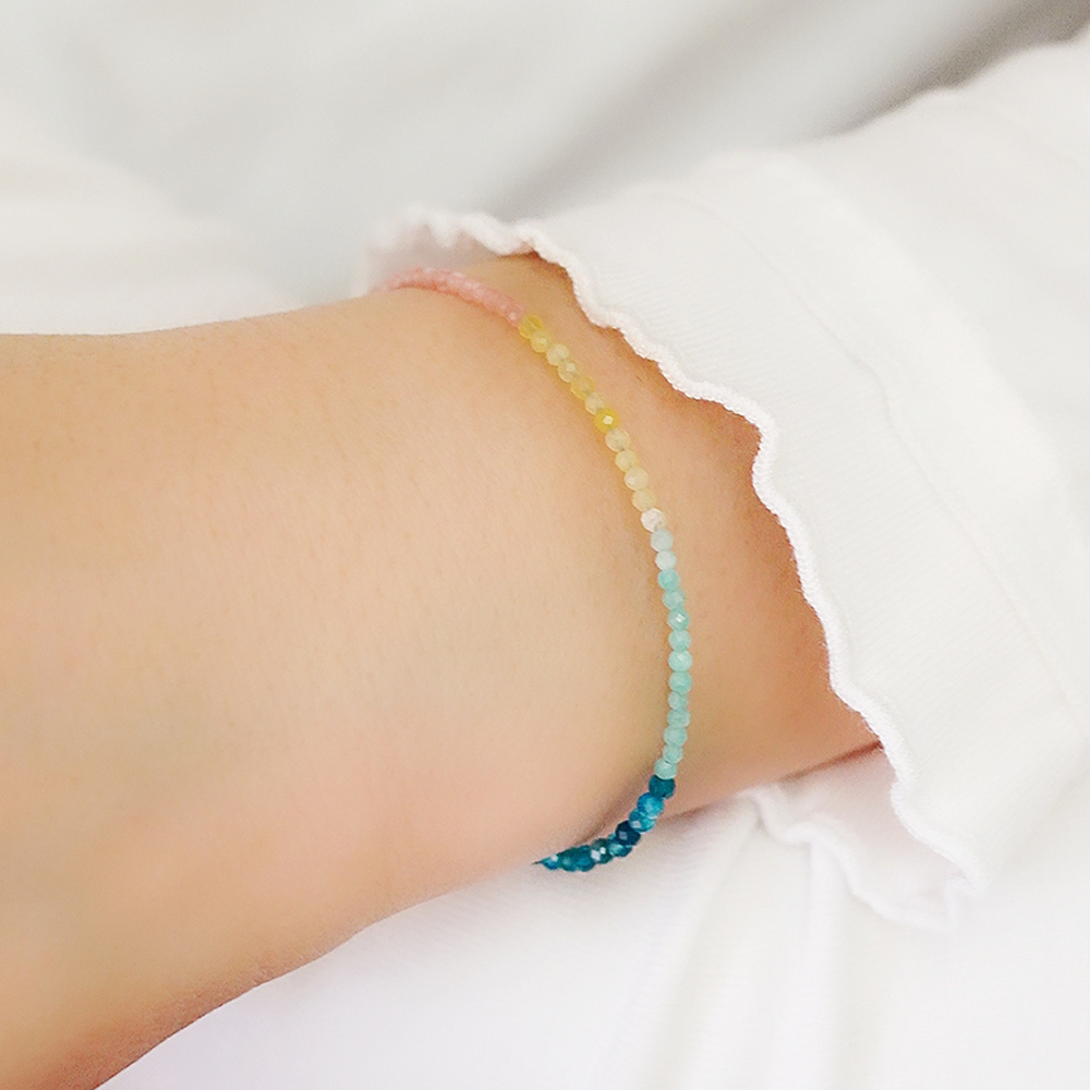 彩虹水晶純銀手鍊/SB076|彩色天然水晶 七脈輪 女生手鏈 情人節禮物 能量石 聖誕禮物禮盒