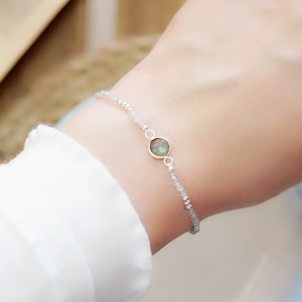 冰島極光拉長石純銀手鍊/SB077| 水晶手鏈 女生禮物 情人節禮物 手工手串 聖誕節禮物禮盒