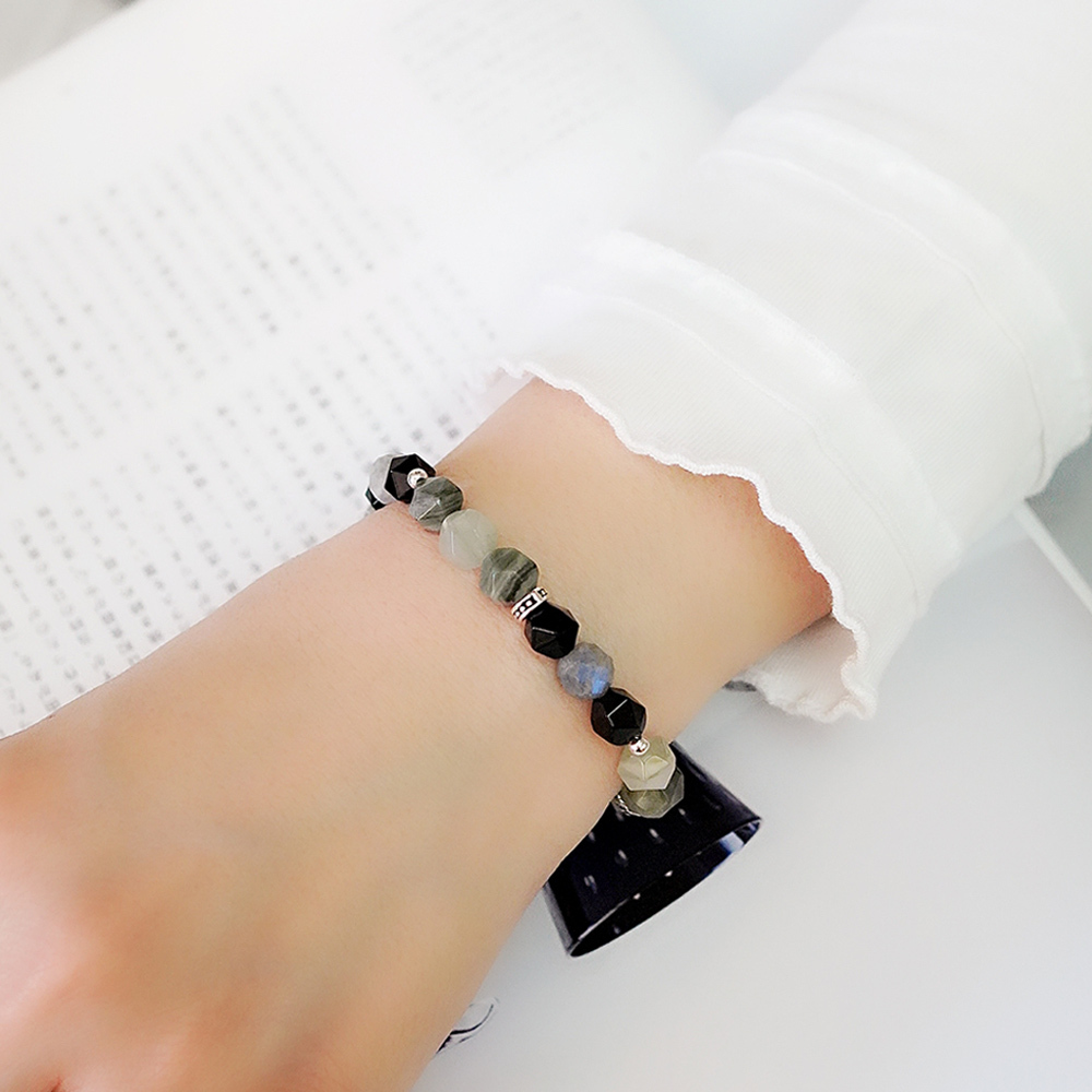 冬日慶典純銀手鍊(綠髮晶/金曜石/拉長石) /SB081|情侶水晶手鏈 避邪 招財防小人 中性手鍊 男生禮物 聖誕禮盒 客製尺寸