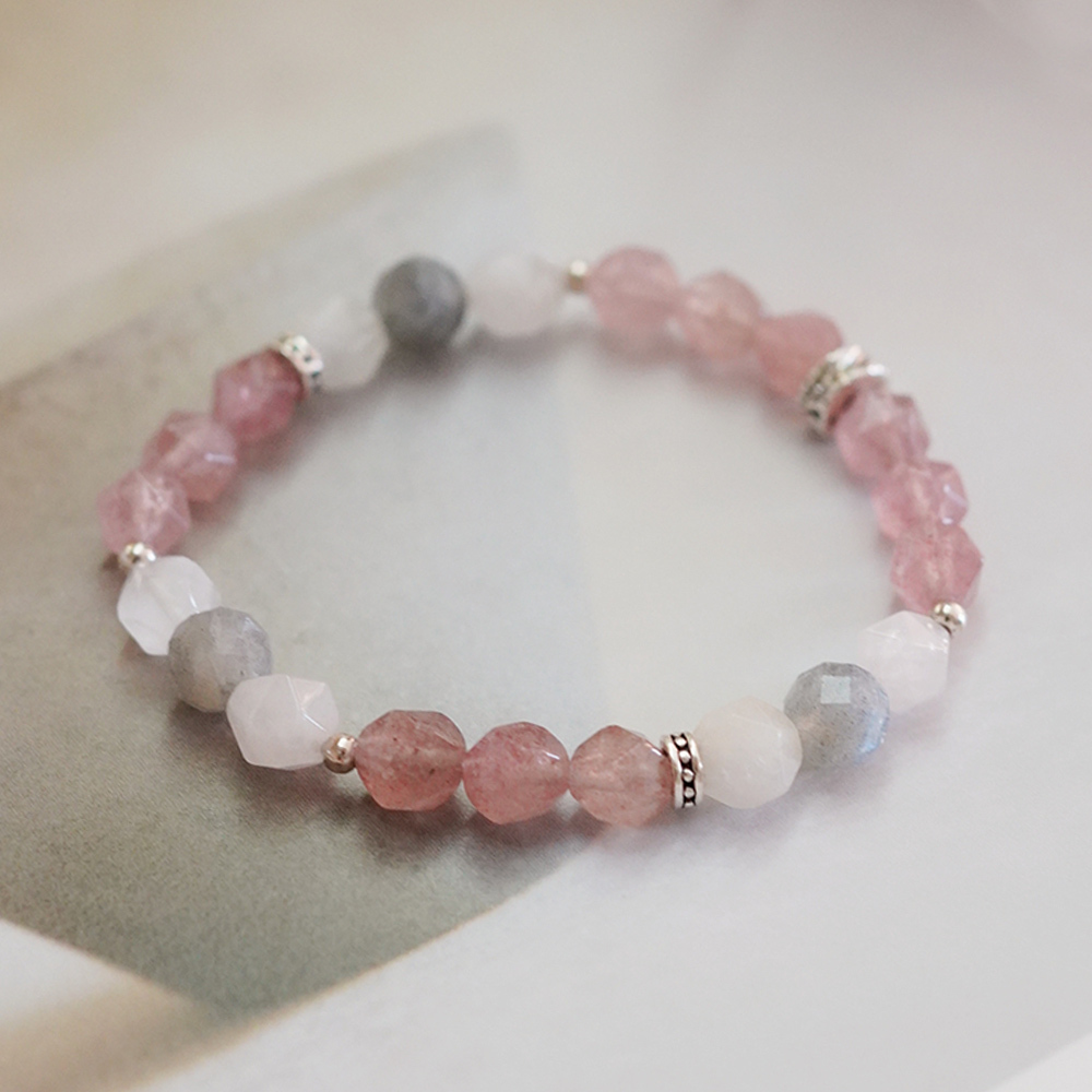 玫瑰花香純銀手鍊(草莓晶/粉晶/拉長石) /SB082| 招桃花水晶手鏈 好人緣 女生禮物 聖誕禮盒 客製尺寸