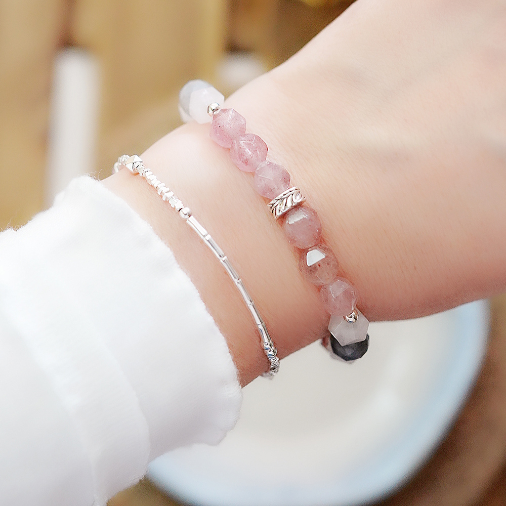 玫瑰花香純銀手鍊(草莓晶/粉晶/拉長石) /SB082| 招桃花水晶手鏈 好人緣 女生禮物 聖誕禮盒 客製尺寸