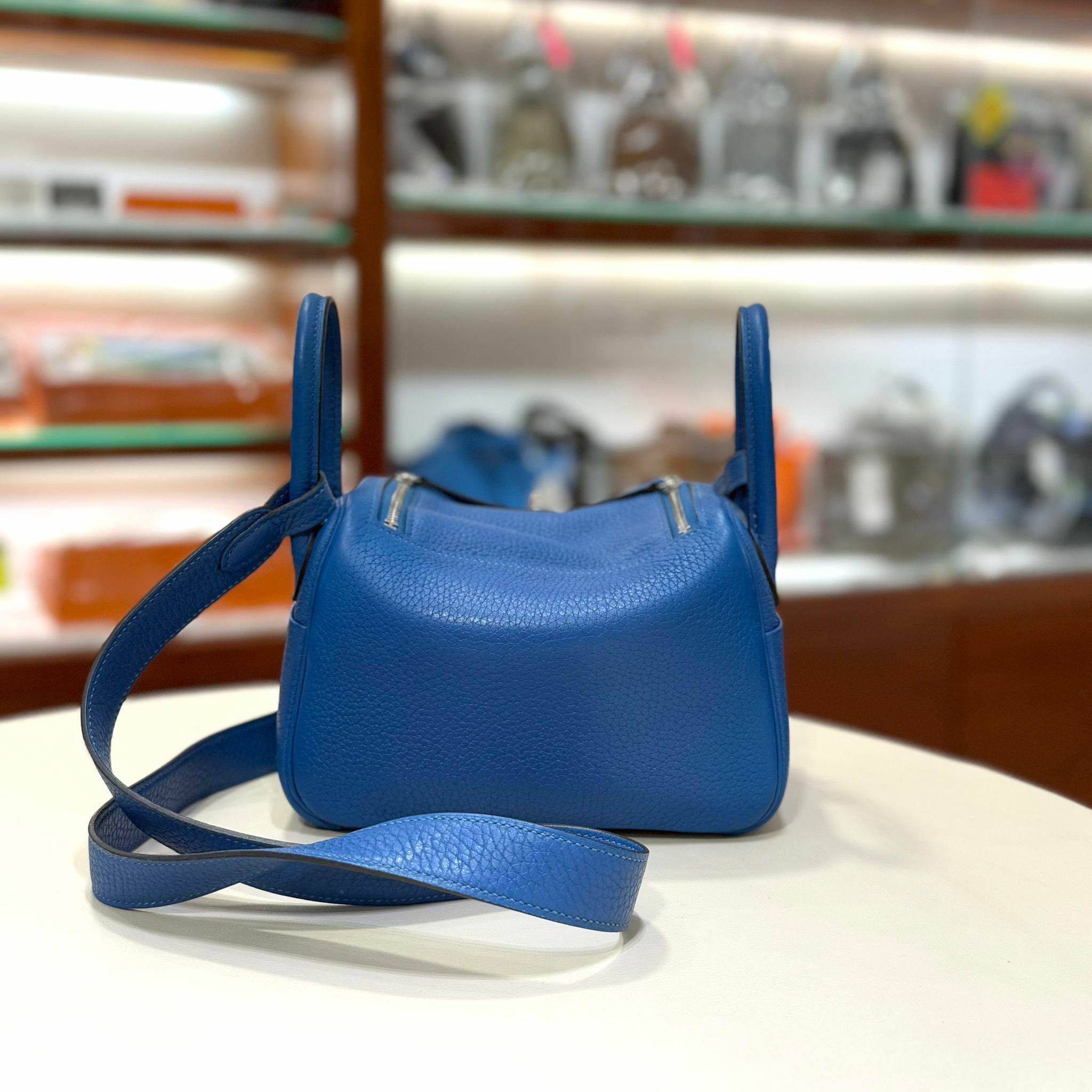 99%NEW二手HERMES MINI LINDY 藍色 TC皮/銀扣  #香榭站正品